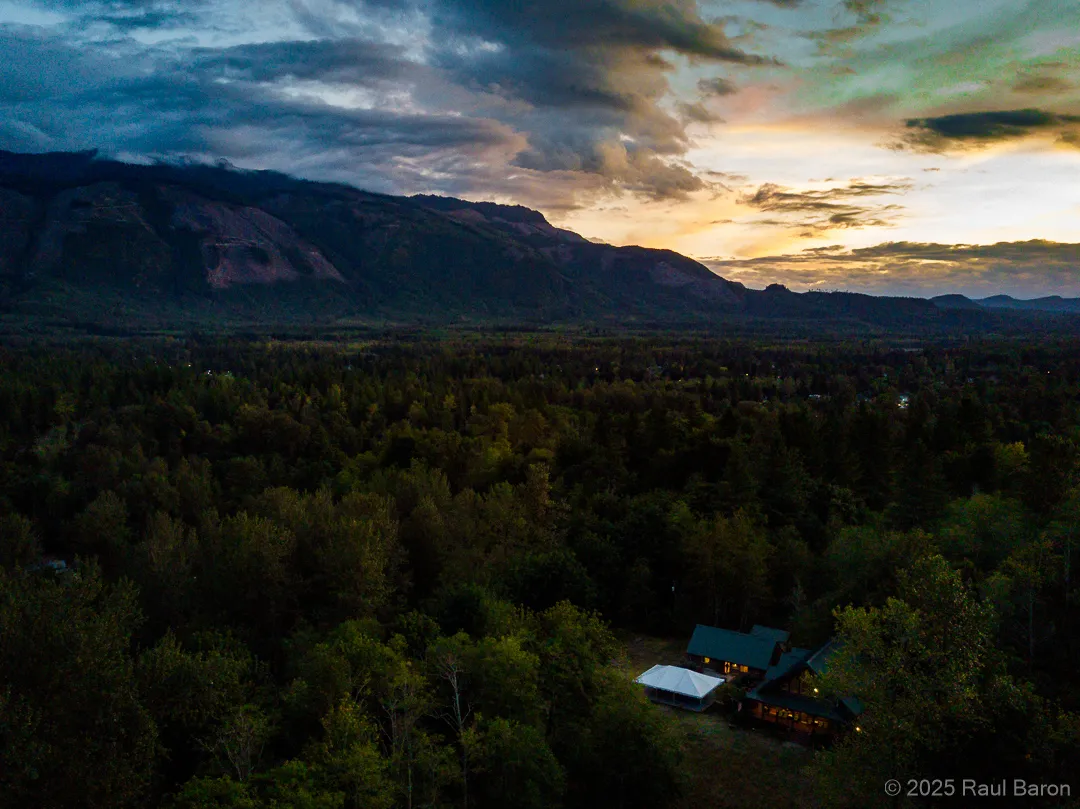 A photograph titled Wallace Falls Lodge